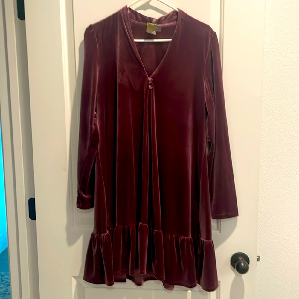 Burgundy velvet knee length dress  great Christmas party dress